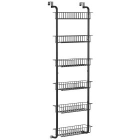 6 Tier Over Door Pantry Organizer Hanging Hooks Door Storage Rack Carbon Steel Basket 62.99in Over Door Shelf for Kitchen Bathroom