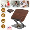 Book Stand for Reading Foldable Wood Book Holder Reading Rack Paper Stand with Adjustable Height 360° Rotatable Base Dual Paper Clips for Book Sheet M
