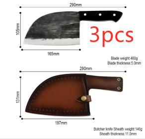 Handmade Forged Chopping Knife High Hardness (Option: Black with sheath3pcs)