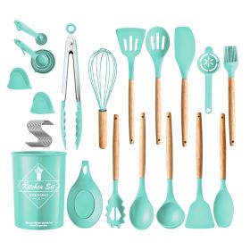 35Pcs Kitchen Cooking Utensils Set Spatula Set Baking Utensil Set Kitchen Accessories Necessities With Holder Egg Whisk Separator Tong Turner Spoons C (Option: Green)